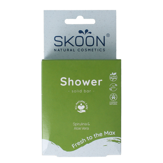 Skoon Solid shower fresh to the max soap bar, 90g, natural bad en douche product with fresh scent and eco-friendly packaging