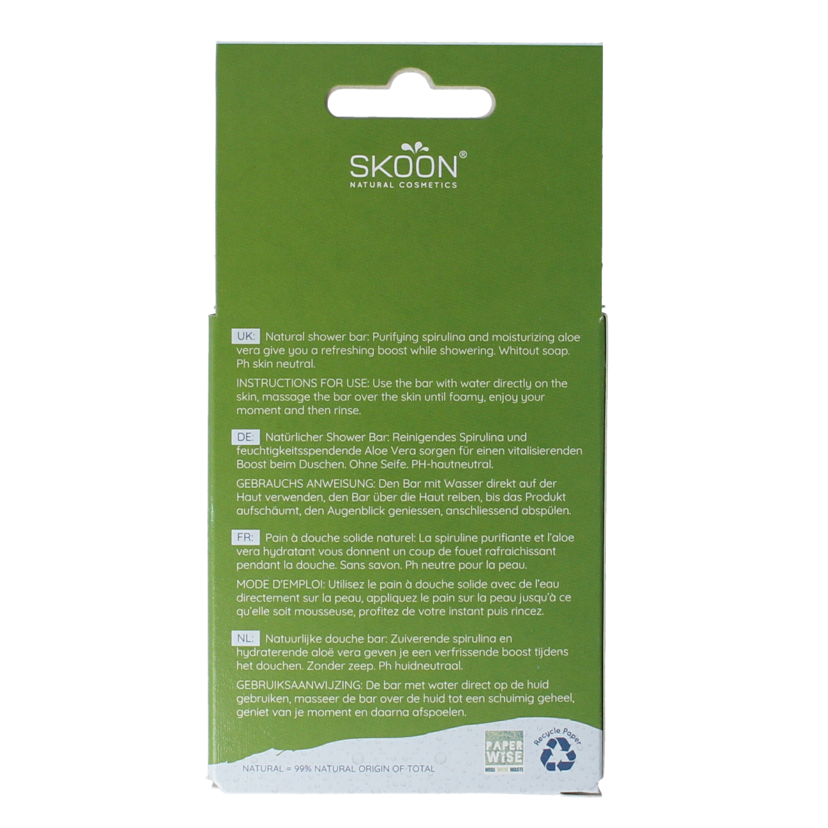 Skoon Solid shower fresh to the max 90g, natural soap bar for cleansing and refreshing skin in a compact bad en douche product.