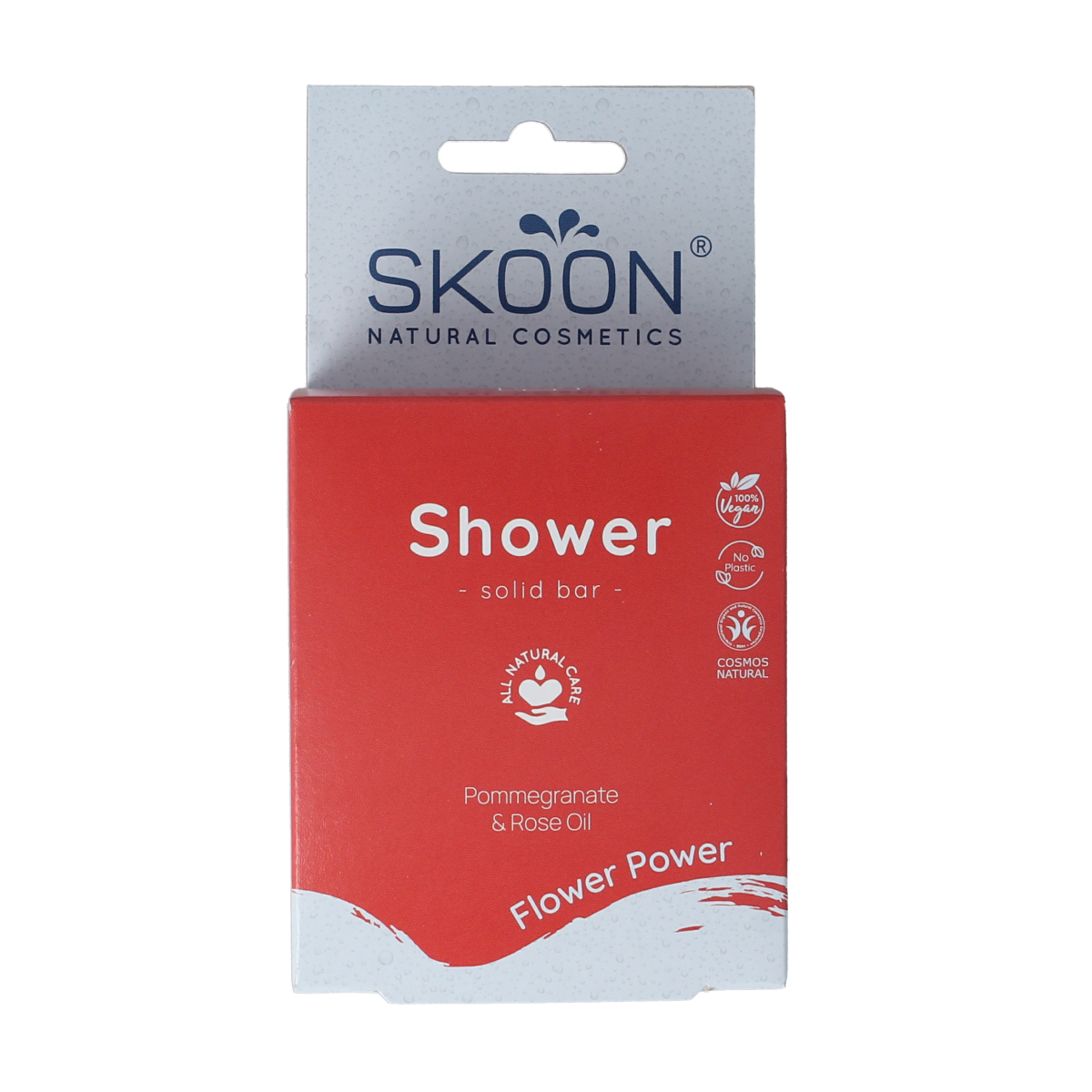 Skoon Solid shower flower Power soap bar, 90g, for bath and shower, with floral scent and natural ingredients.