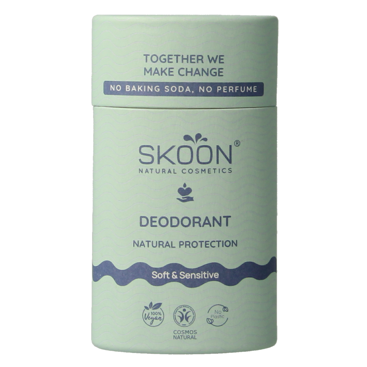 Skoon Deo stick soft & sensitive 65g, natural deodorant in a white stick container, designed for sensitive skin.