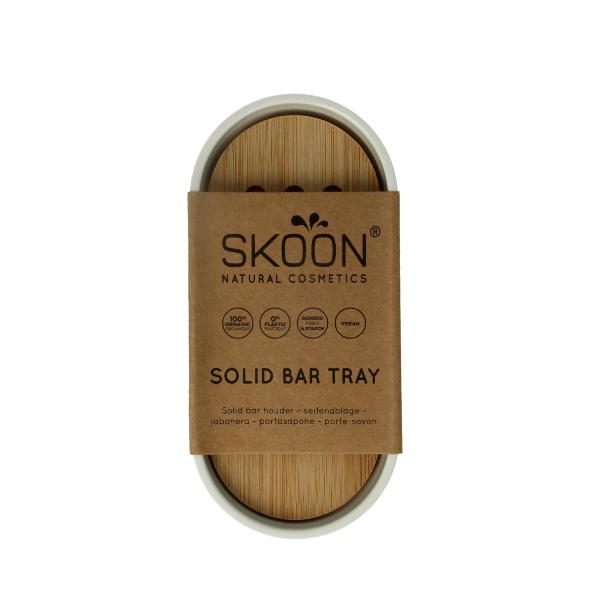 Skoon solid bar holder in white for bathroom and toilet, made of durable material, designed to hold soap or bars securely.