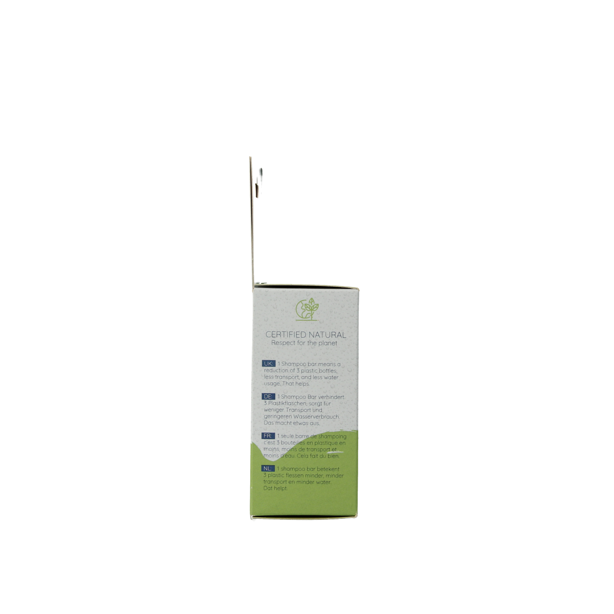 Skoon anti-dandruff solid shampoo bar, 90g, natural hair care product with a minimalist white and green packaging design