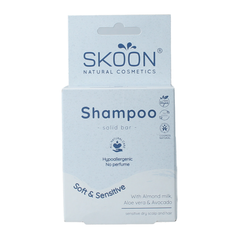 Skoon Solid Shampoo Soft & Sensitive 90g bar, natural hair care product for gentle cleansing and sensitive scalps.