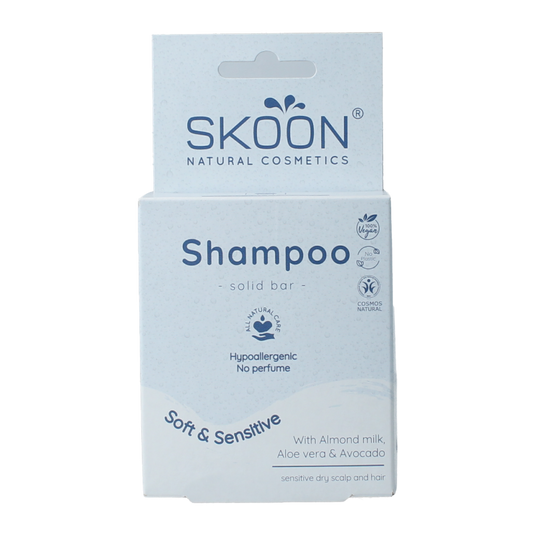 Skoon Solid Shampoo Soft & Sensitive 90g bar, natural hair care product for gentle cleansing and sensitive scalps.