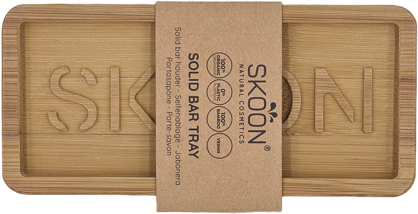 Two Skoon solid bamboo bathroom and toilet soap bars side by side in a set, showcasing eco-friendly packaging and natural design.