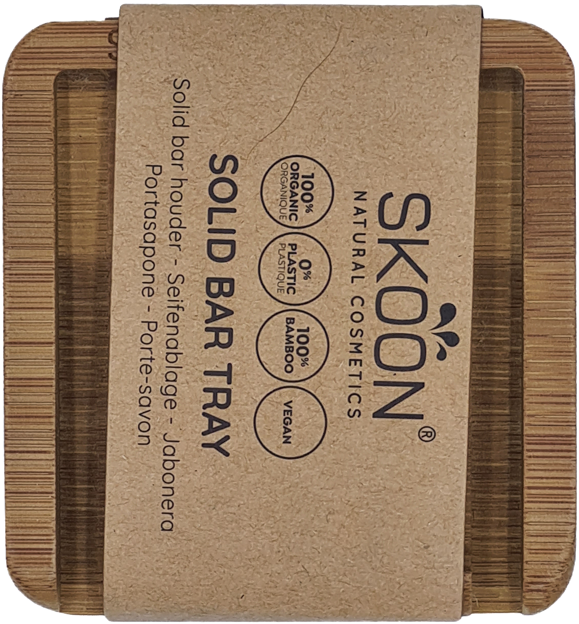 Skoon solid bamboo soap bar tray for bathroom and toilet, designed to hold one soap bar with eco-friendly bamboo material