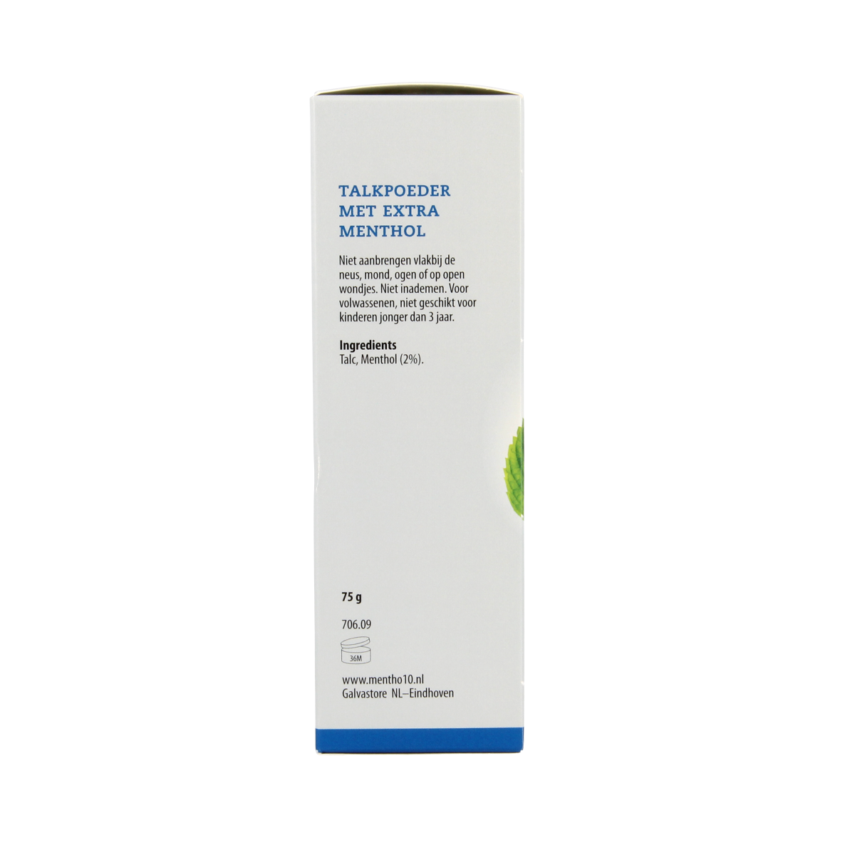 Mentho 10 Menthol Powder in 75g package, body care product with menthol scent, displayed in the image.