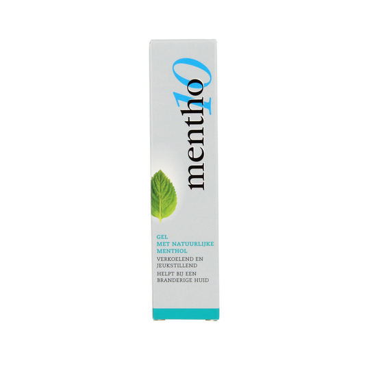 Mentho 10 Mentholgel in 30ml tube, soothing body care gel with menthol for cooling relief, displayed on a white background.