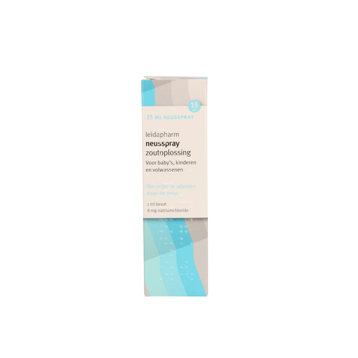 Leidapharm zoutoplossing neusverzorging en inhalatie in 15 ml bottle, suitable for nasal care and inhalation therapy.