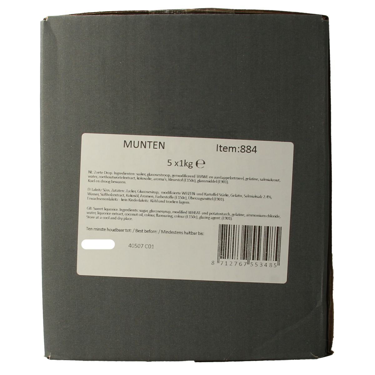 Meenk Muntdrop candy in a 5 kg bag, bright green mint candies from the Meenk snoepgoed brand.
