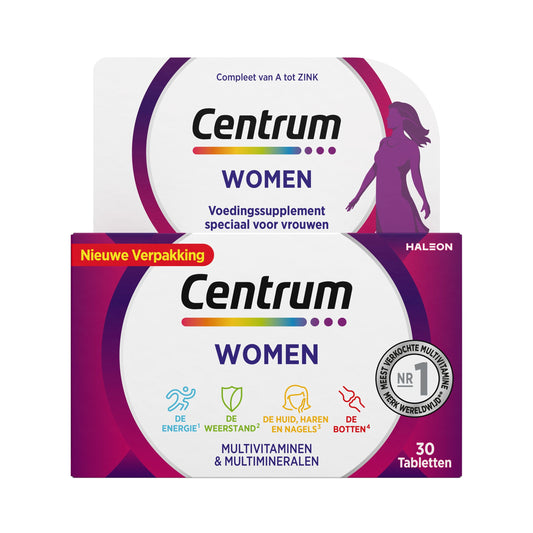 Centrum Women Advanced multivitamin tablets, dietary supplement with essential vitamins for women’s health.