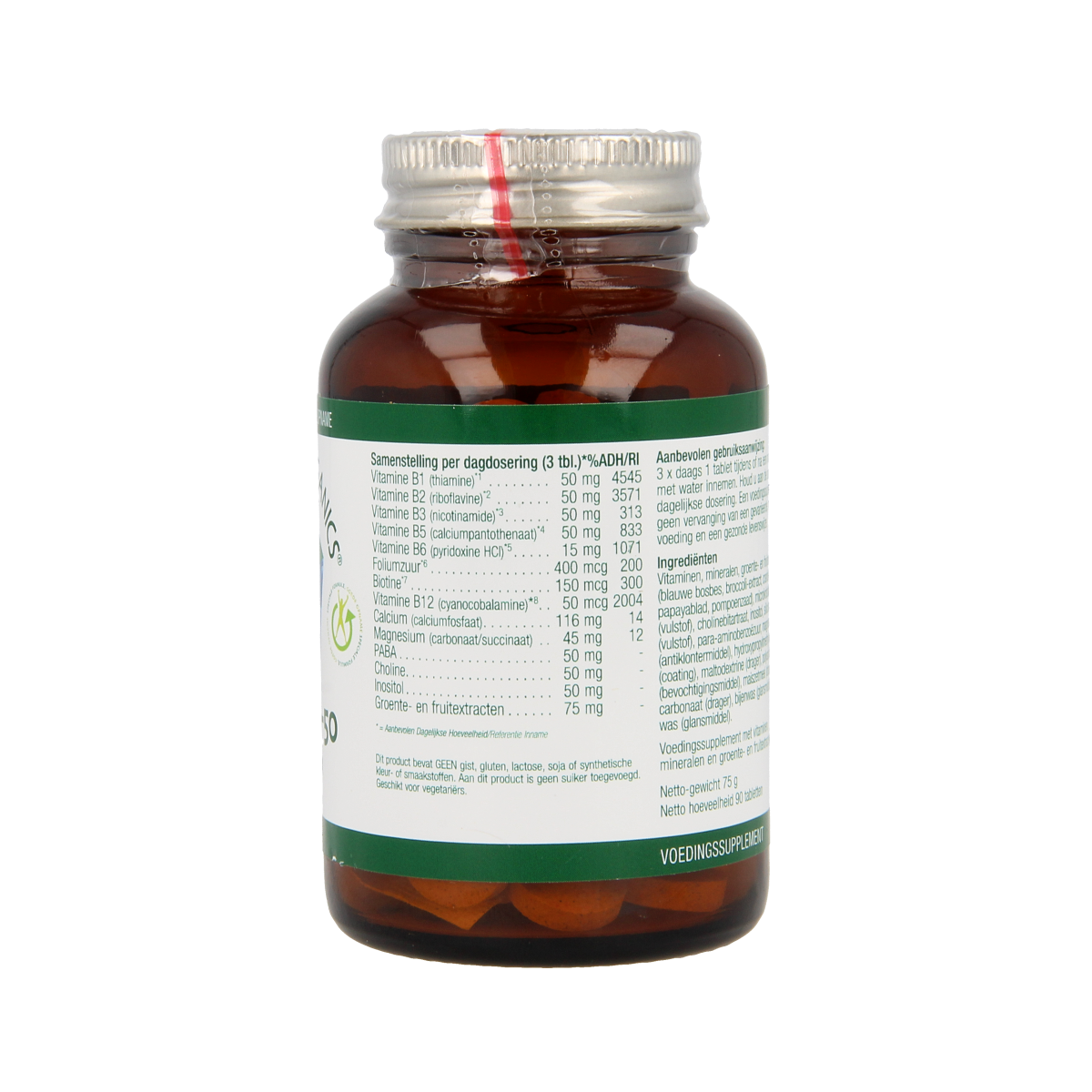 Essential Organics Super B50 complex multivitamin tablets, 90 count, with B vitamins for energy and health.