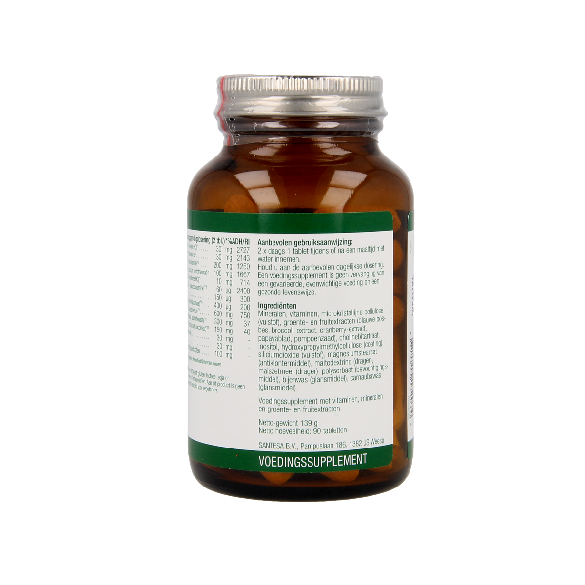 Essential Organics Bplex & C multivitamin tablets in a blister pack, showing the supplement's packaging and tablets.
