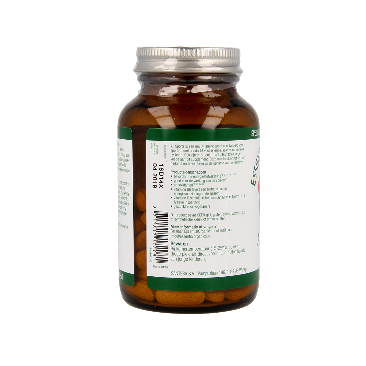 Essential Organics All Sports multivitamin tablets, dietary supplement bottle with 90 tablets for overall health support