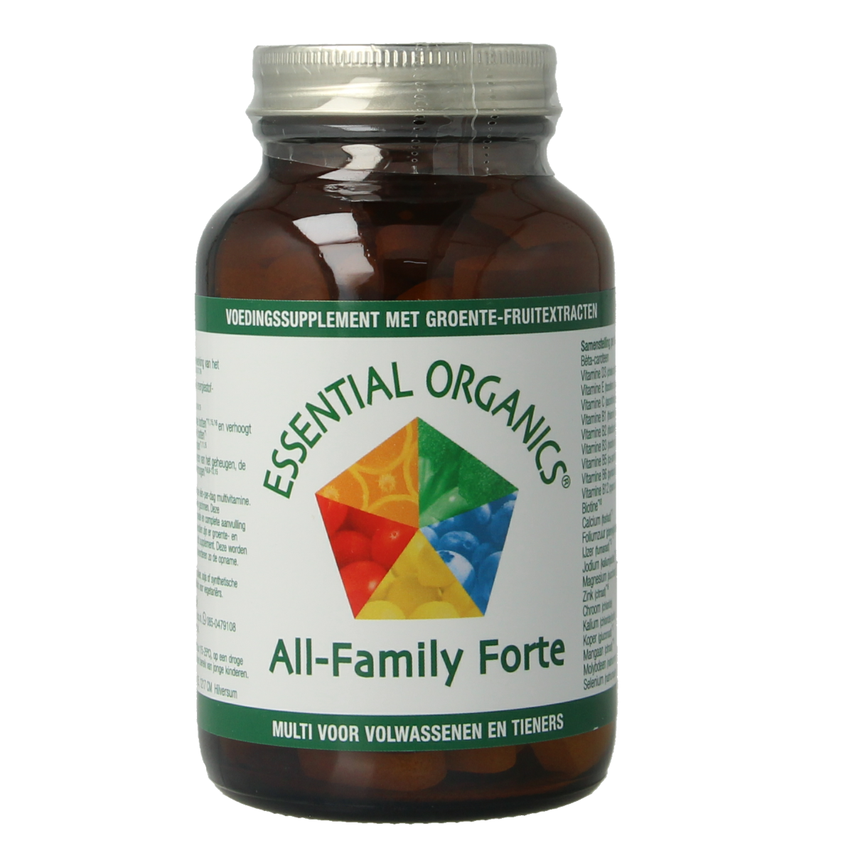 Essential Organics All Family Forte multivitamin tablets for adults and children, dietary supplement, 90-count bottle.