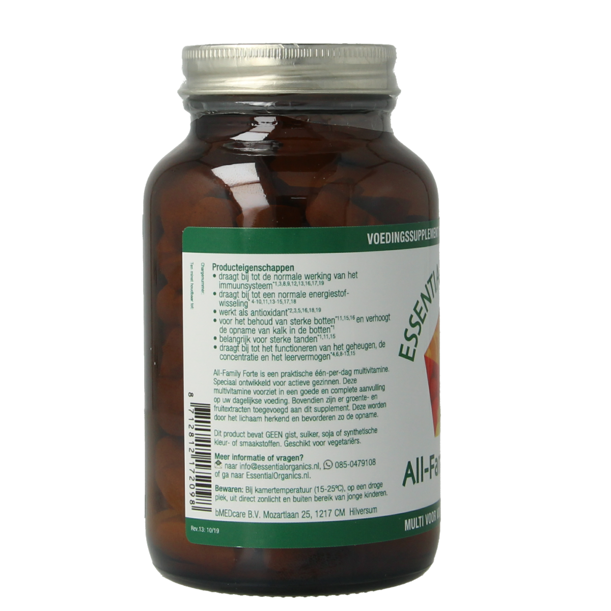 Essential Organics All Family Forte multivitamin tablets, 90-count bottle, dietary supplement for whole family health.