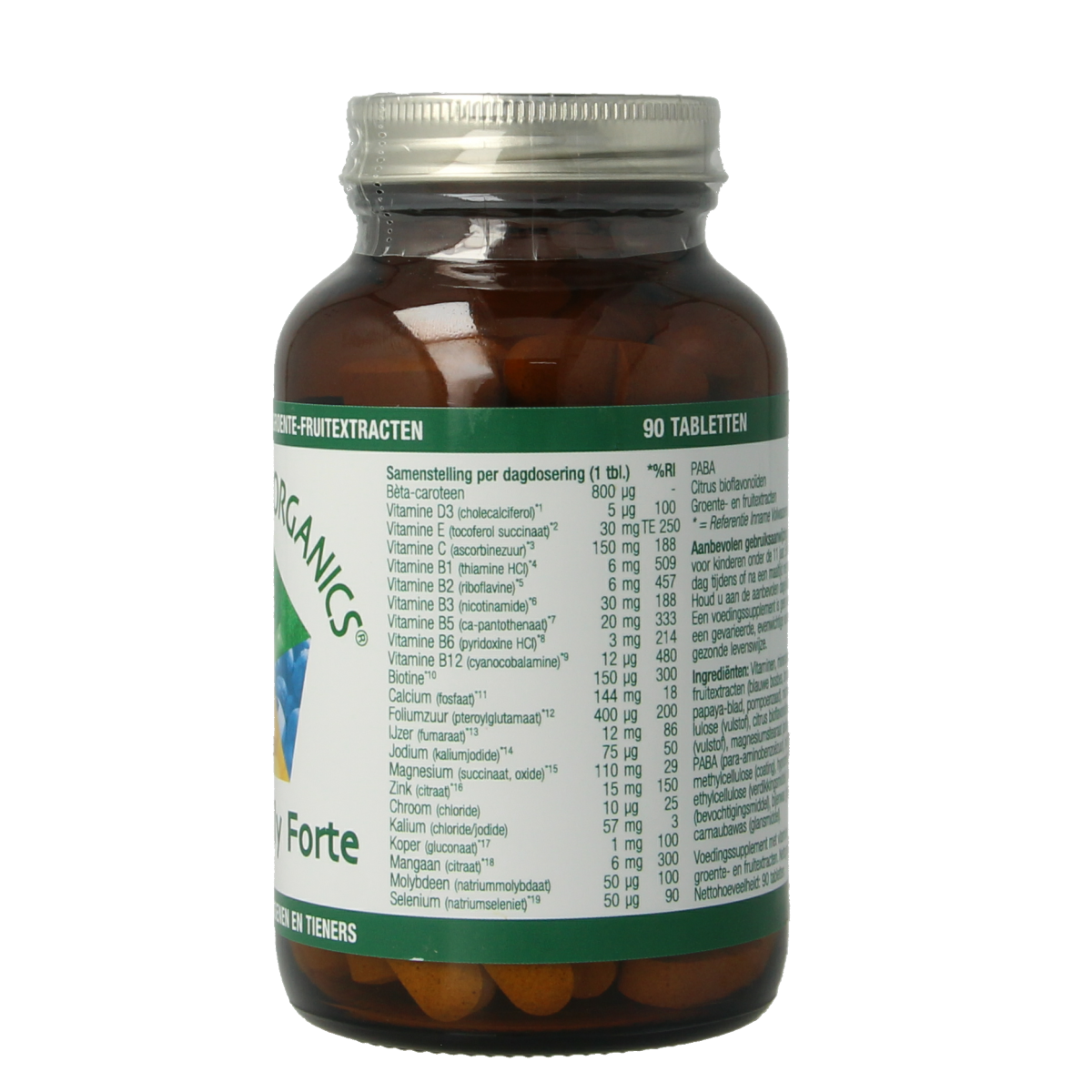 Essential Organics All Family Forte multivitamin tablets, dietary supplement for daily health support.