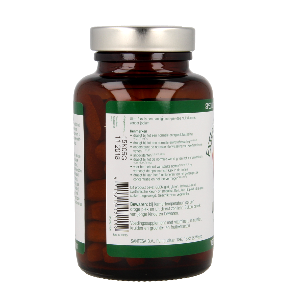Essential Organics Ultra Plex multivitamin tablets, supplement bottle with labeled packaging, for daily nutritional support.