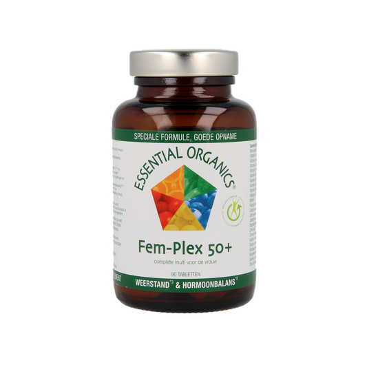 Essential Organics Fem Plex multivitamin tablets, 50 and 90 count, dietary supplement for women's health