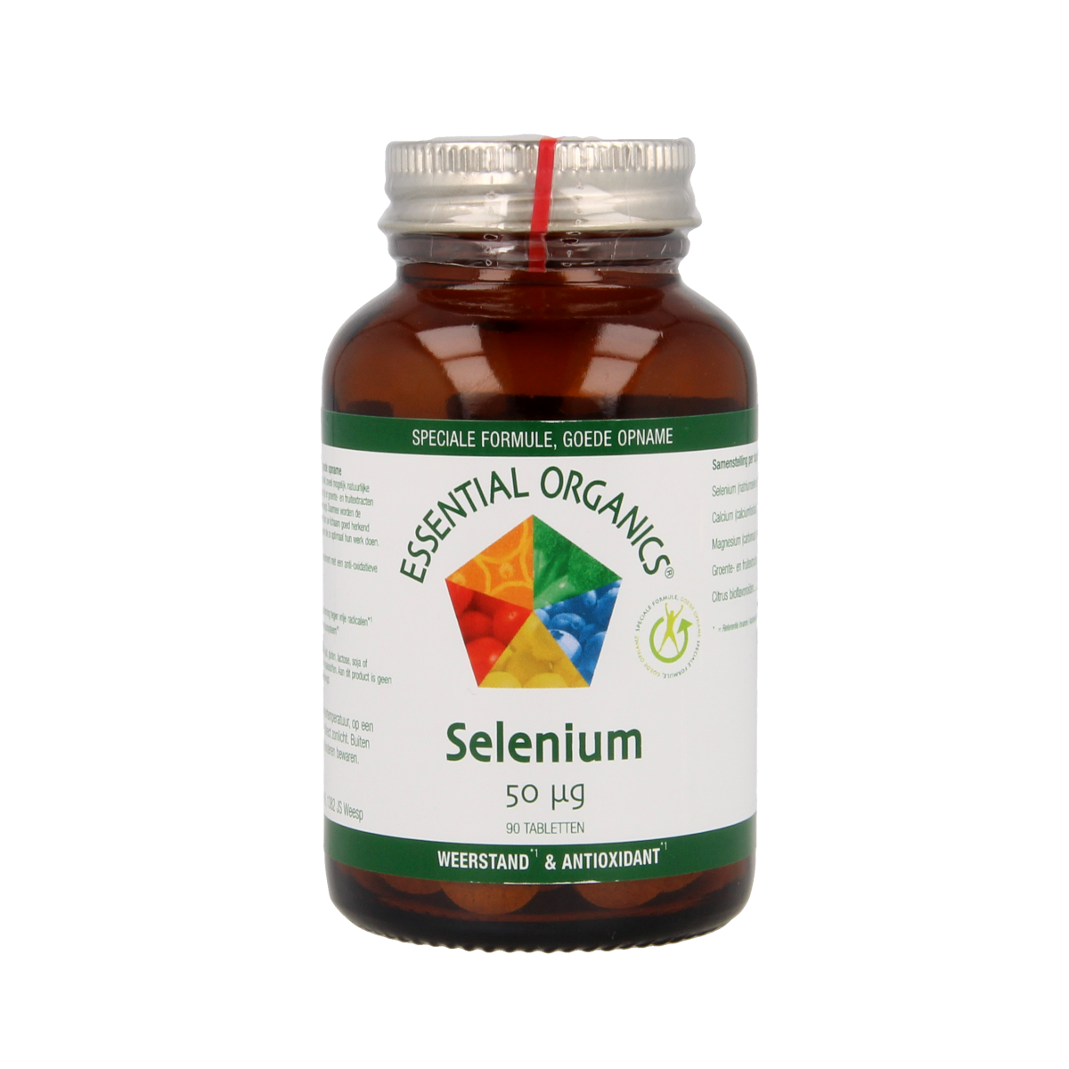 Essential Organics Selenium NP 50mcg mineral tablets, showing a bottle of supplement capsules for overall mineral support.