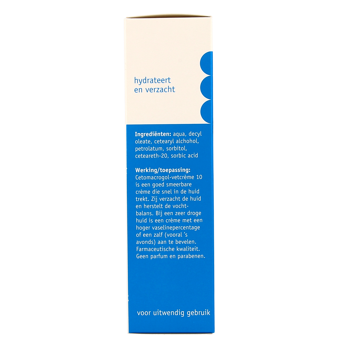 Bipharma Cetomacrogol vetcreme 10% in 100g tube, moisturizing body cream for dry skin, labeled with product information.