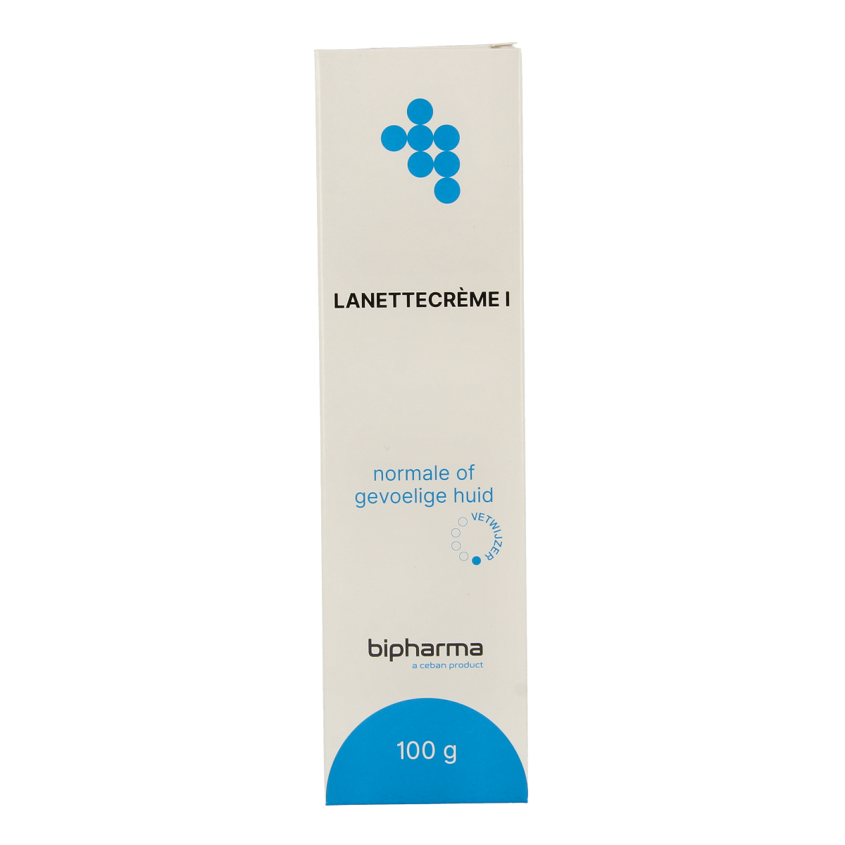 Bipharma Lanettecreme tube with 100g in folded box, moisturizing body care product, white tube with label.