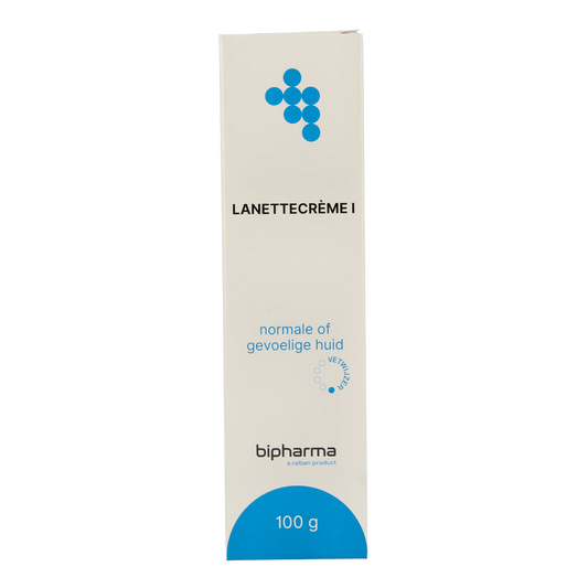 Bipharma Lanettecreme tube with 100g in folded box, moisturizing body care product, white tube with label.