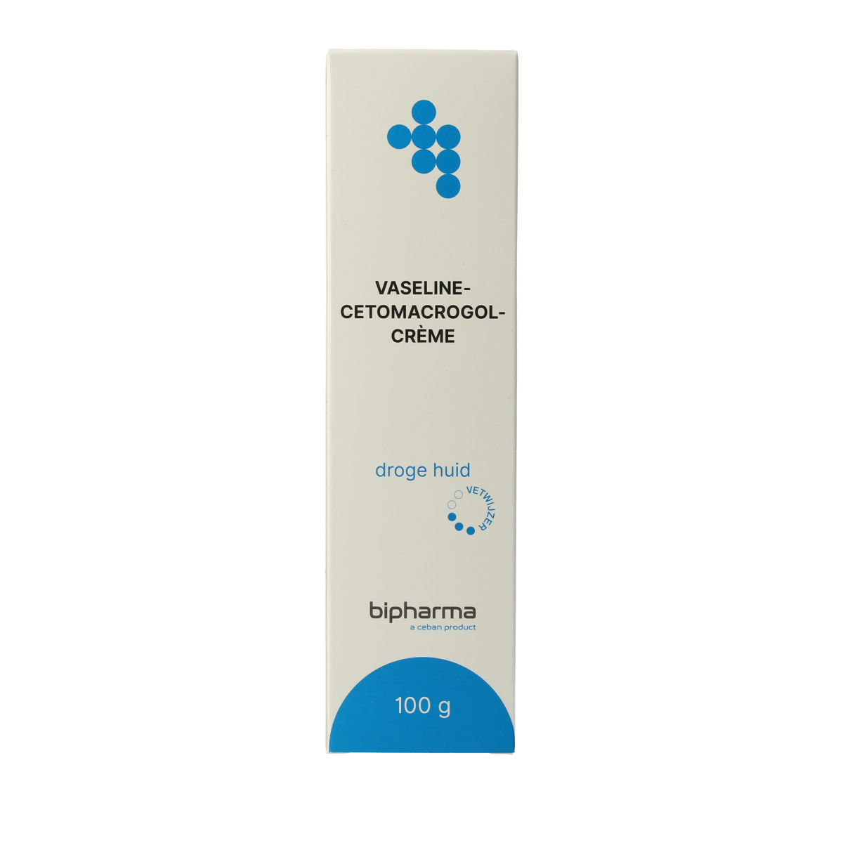 Bipharma Vaseline Cetomacrogol Creme in 100g jar, a body care product with soothing cream for skin hydration and protection.