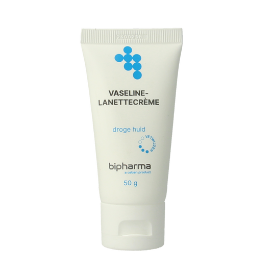 Bipharma Vaseline Lanettecreme 50g jar, creamy body moisturizer with smooth texture for skin care.