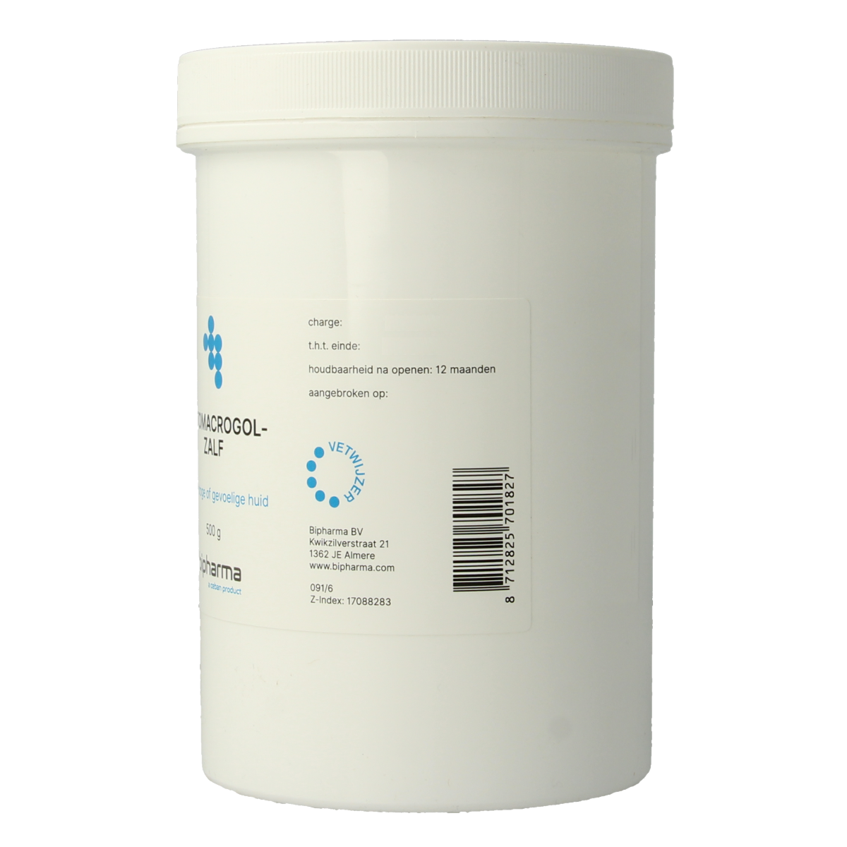 Bipharma Cetomacrogolzalf FNA body care ointment in a 500g container with a white and green label.