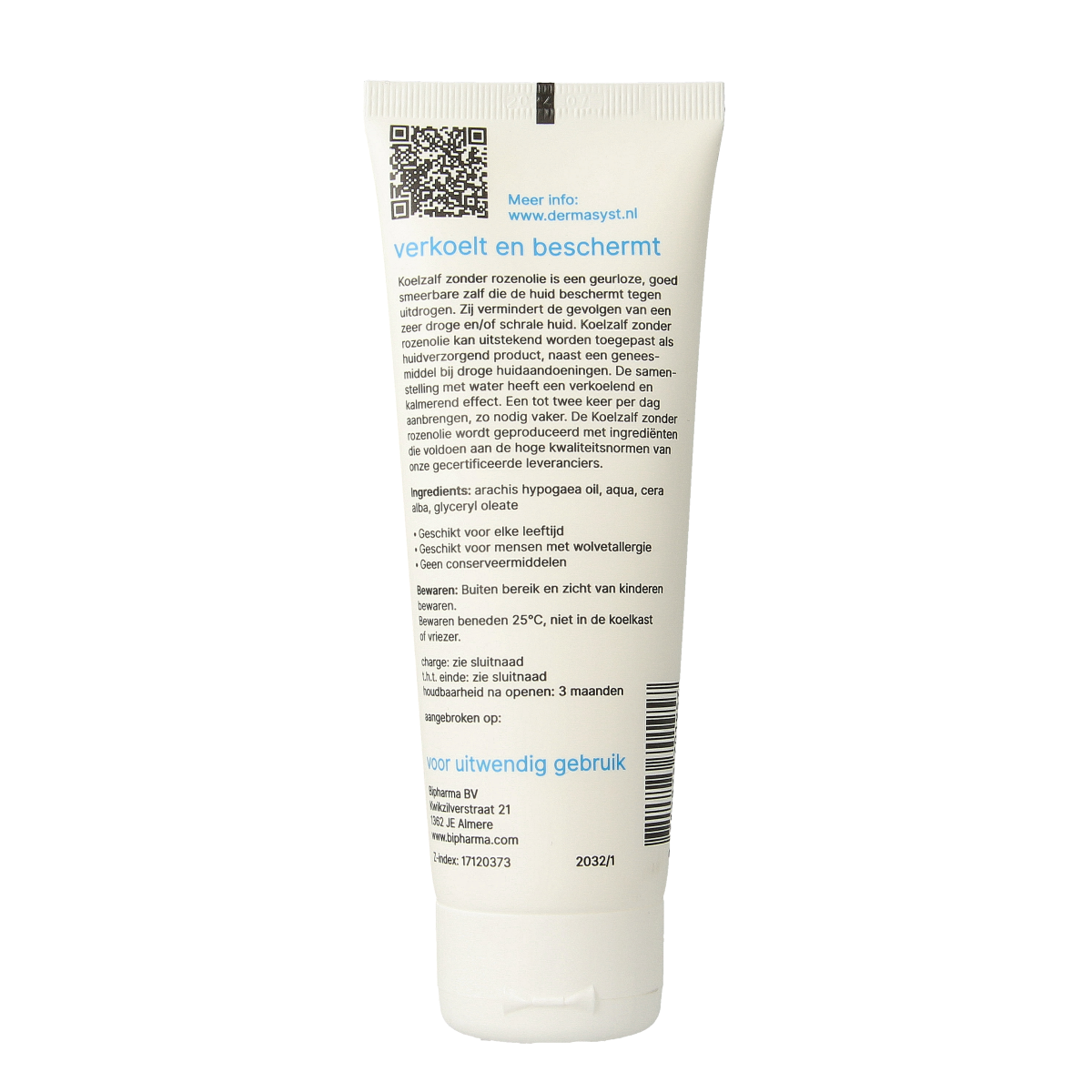 Bipharma Koelzalf lichaamsverzorging tube zonder rozenolie, 100 gram, zichtbaar in de afbeelding