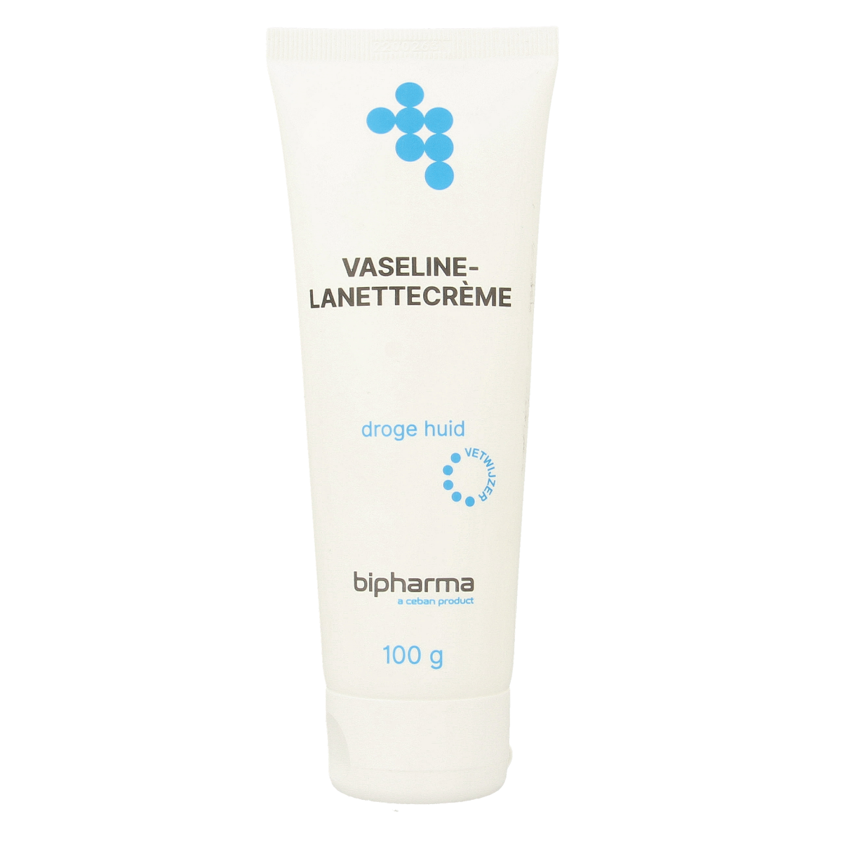 Bipharma Vaseline Lanette Creme in a 100g tube, a body care product with a white creamy texture, labeled with product details.
