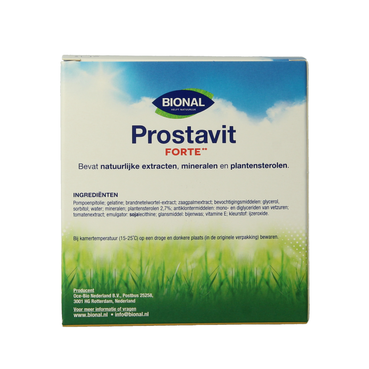 Bional Prostavit Forte herbal capsules in a bottle, designed to support prostate health and overall wellness.