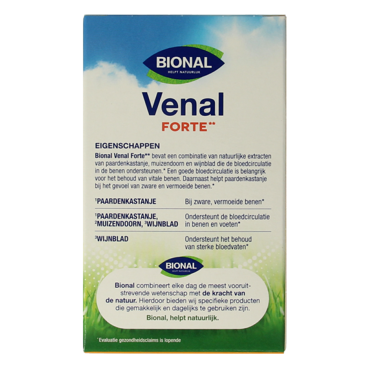 Bional Venal Forte capsules in a bottle, herbal supplement for venal health, with a white label and capsules visible inside.