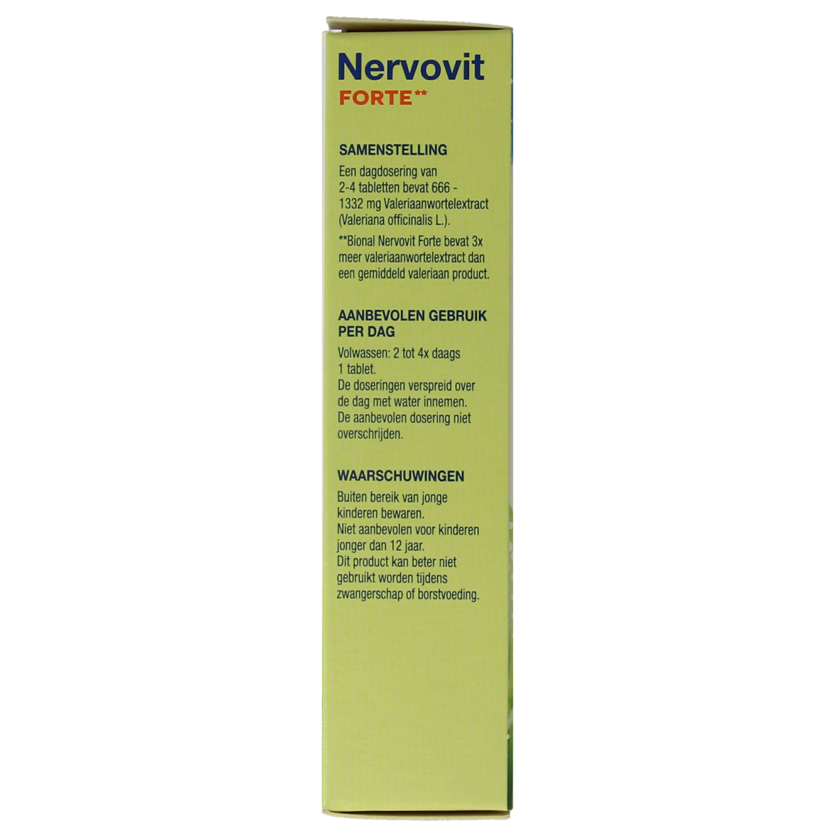 Bional Nervovit Forte herbal supplement tablets in a blister pack, for nerve health support.