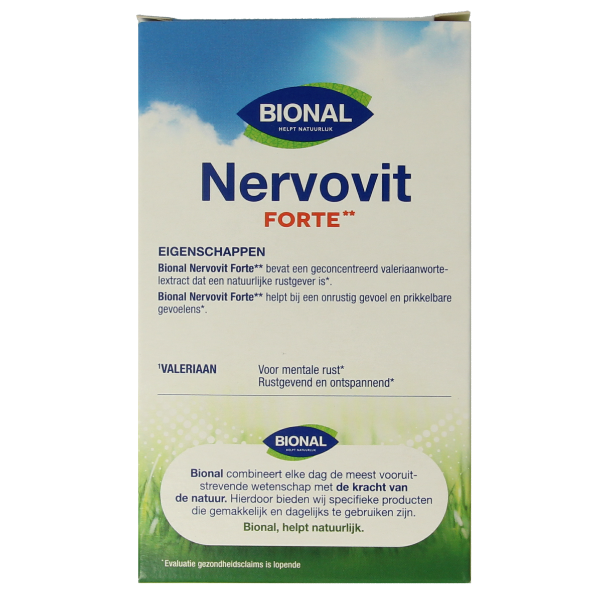 Bional Nervovit Forte herbal supplement tablets in a blister pack, designed to support nerve health and relaxation.