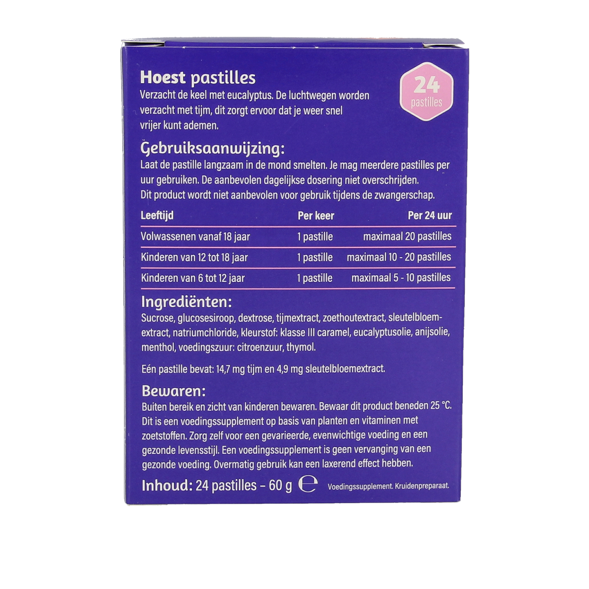 Dampo Hoestpastilles with thyme and keyflower, 24 pastilles, soothing cough relief in a colorful package.