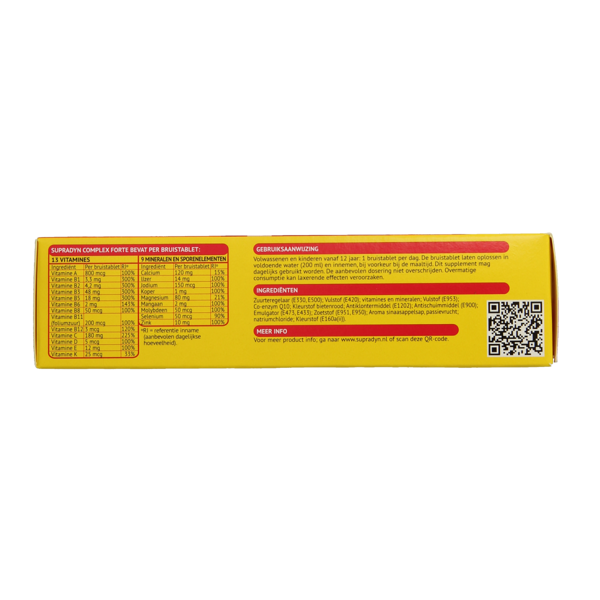 Supradyn Complex Forte multivitamin effervescent tablets in a blister pack, featuring colorful tablets for daily supplement use.