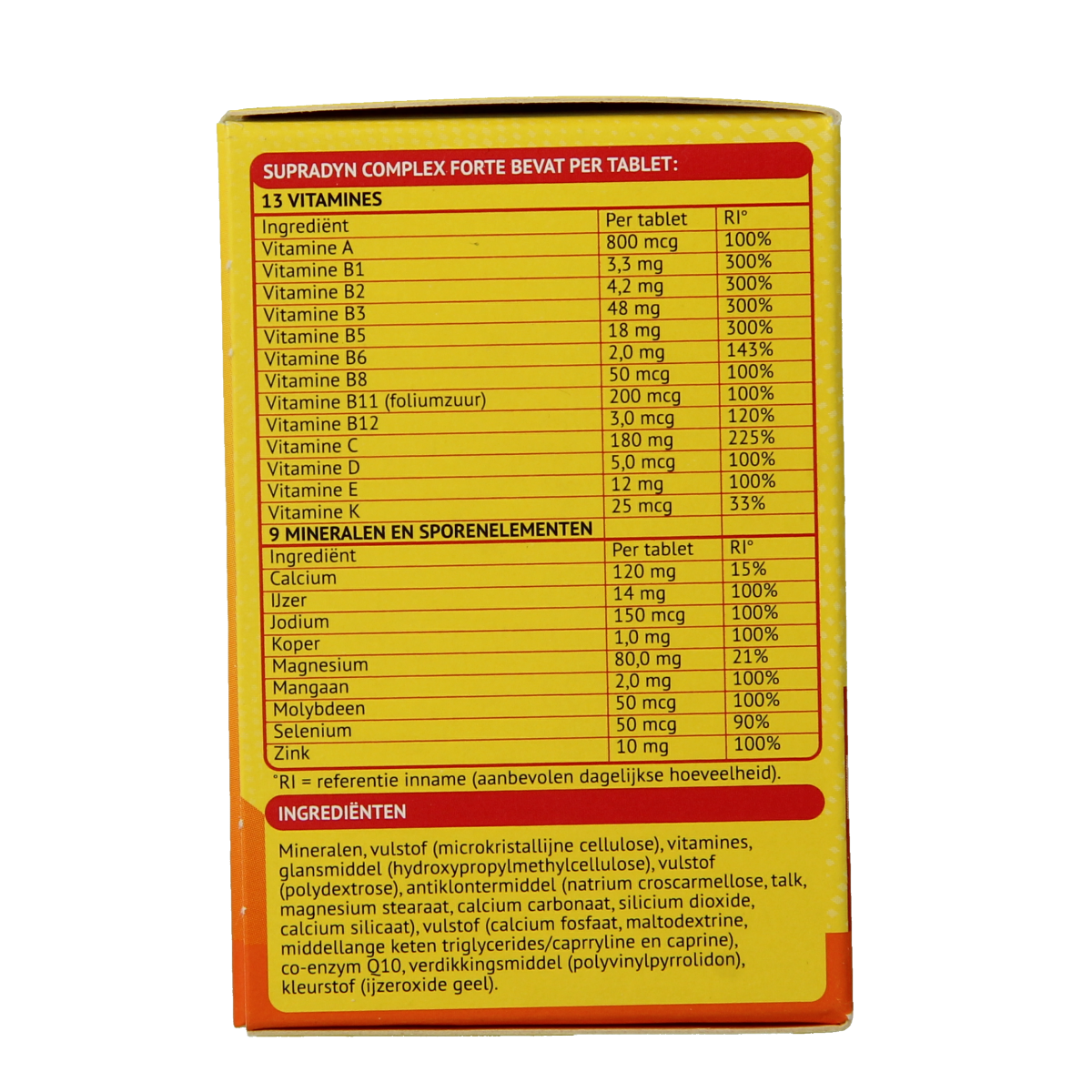 Blister pack of Supradyn Complex Forte multivitamin tablets with 35 count, showing the packaging and tablets.