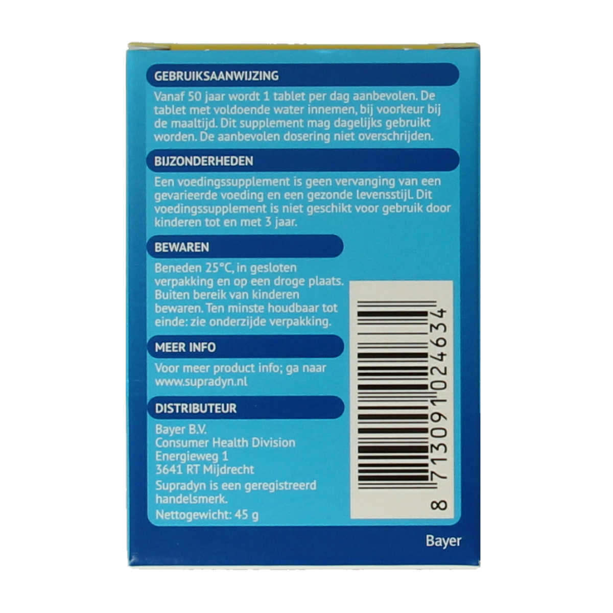 Blister pack of Supradyn Vital 50+ multivitamin tablets for adults, showing 35 tablets in the packaging.
