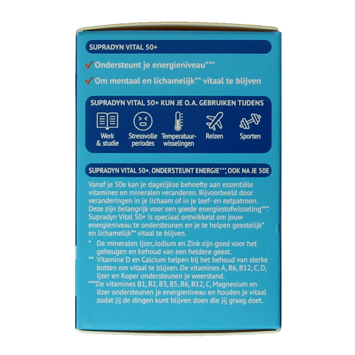 Supradyn Vital 50+ multivitamin tablets in a blister pack, designed for adults over 50 to support daily nutritional needs.
