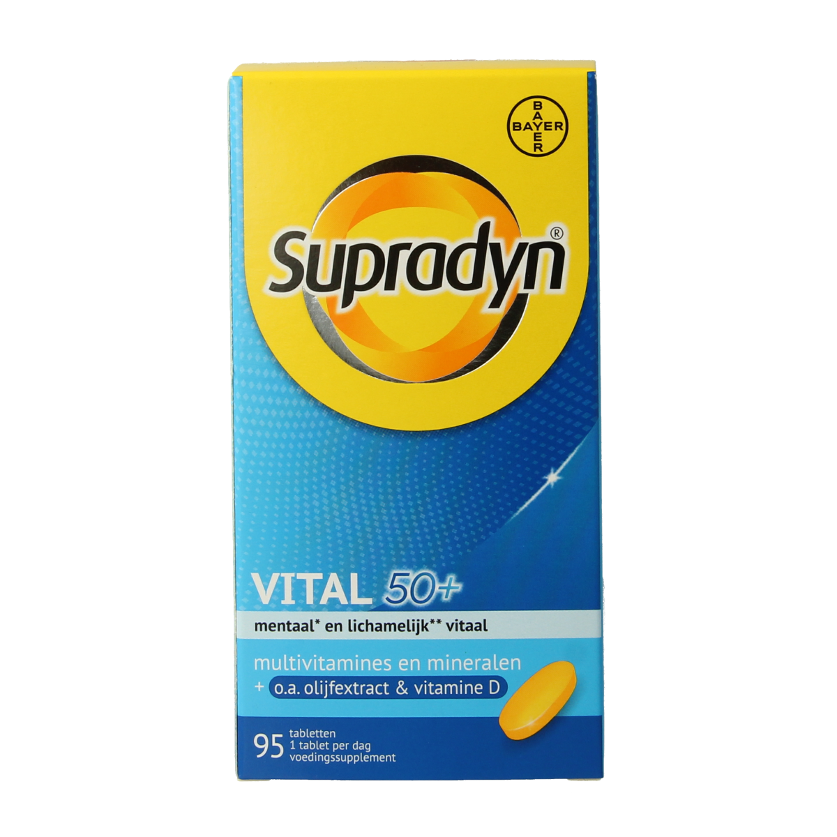 Box of Supradyn Vital 50+ multivitamin tablets with 95 tablets, showing the Supradyn brand packaging and label.