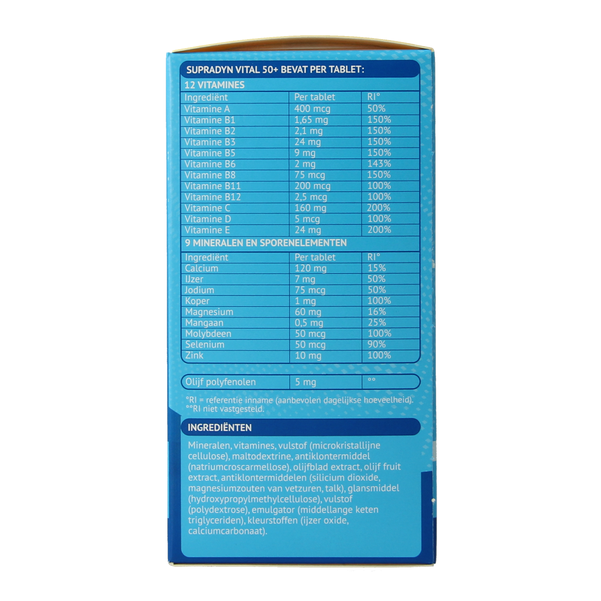 Supradyn Vital 50+ multivitamin tablets in a blister pack, designed for adults over 50 to support daily vitamin needs.