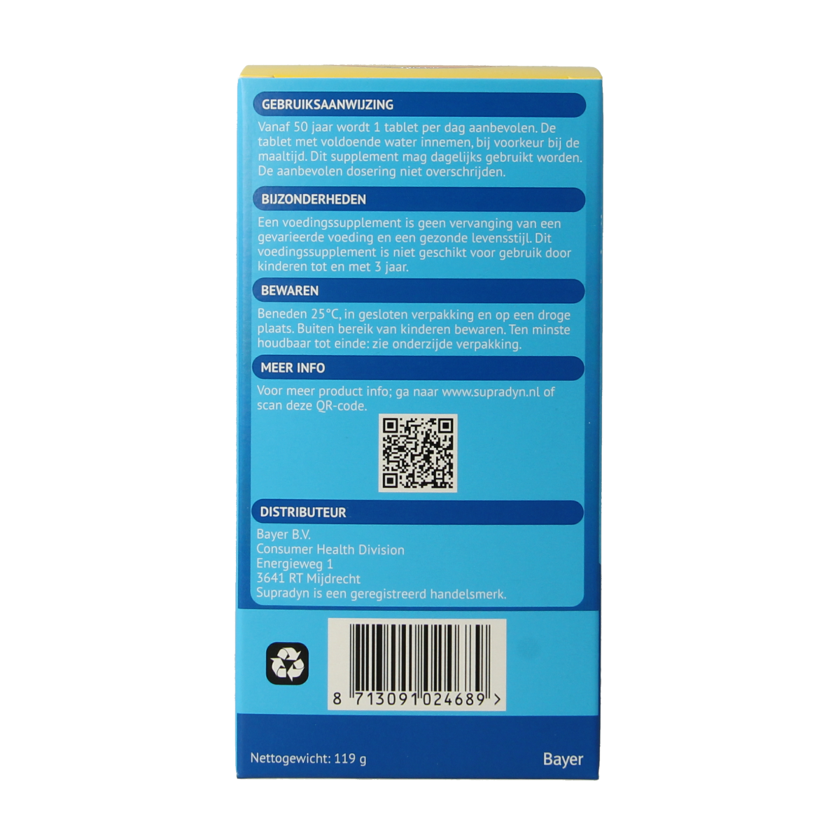 Supradyn Vital 50+ multivitamin tablets bottle with 95 tablets, designed for adults over 50 to support daily health.