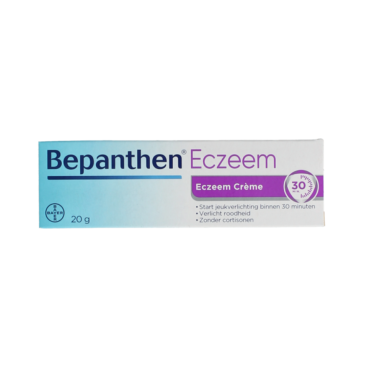 Bepanthen Eczeem creme 20g tube for body skincare, featuring the Bepanthen brand and a white and blue packaging design.