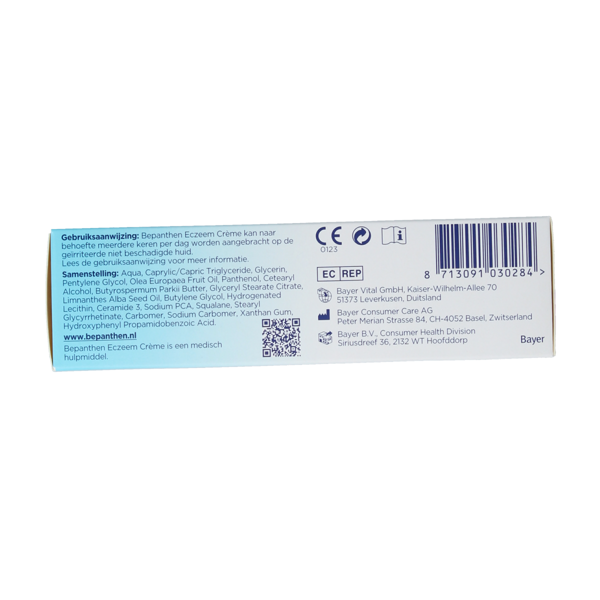 Bepanthen Eczeem crème 50g tube, soothing body care product for eczema relief with Bepanthen branding and applicator tip.