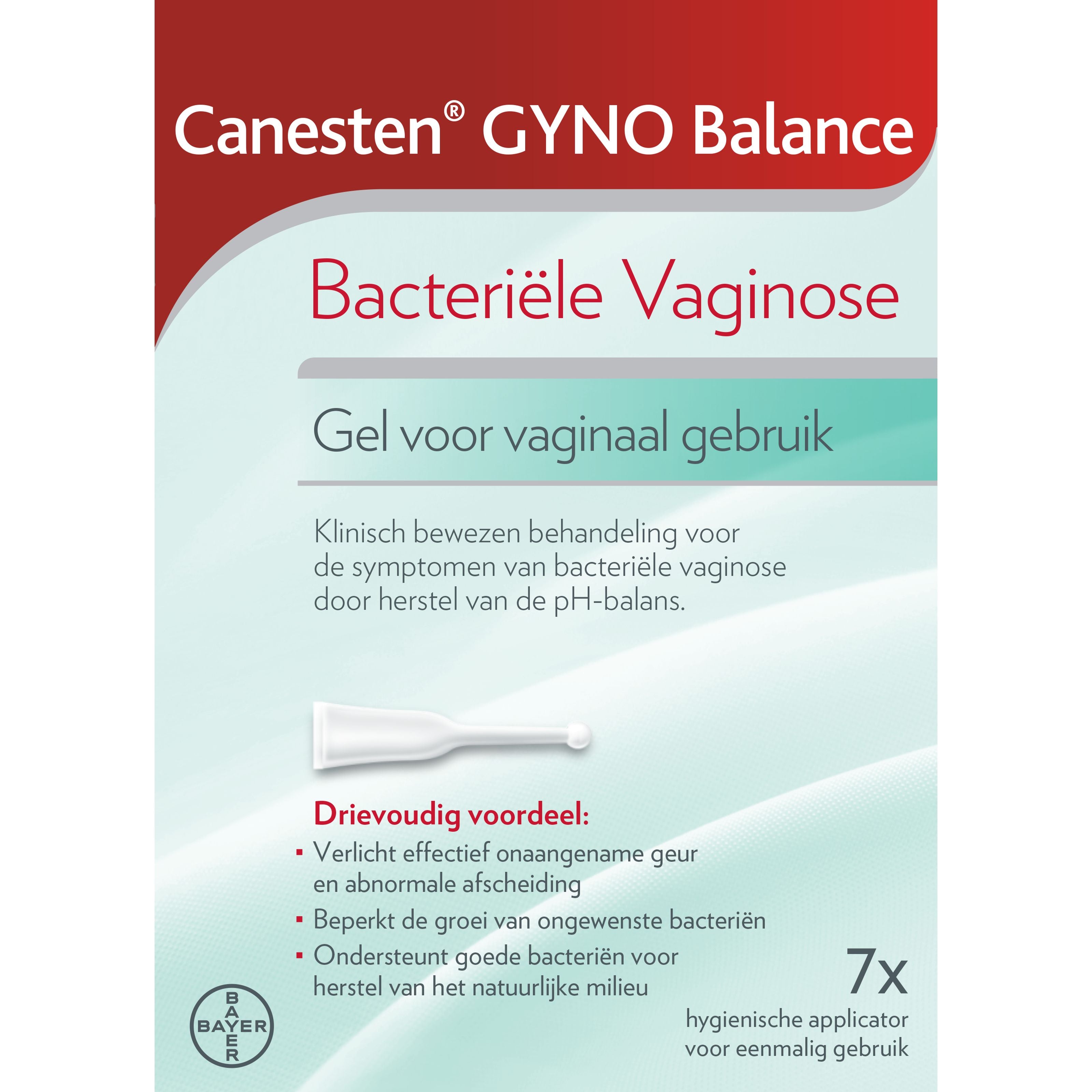 Canesten Gyno Balance applicator for feminine hygiene, shown with the product packaging, in a body care setting.