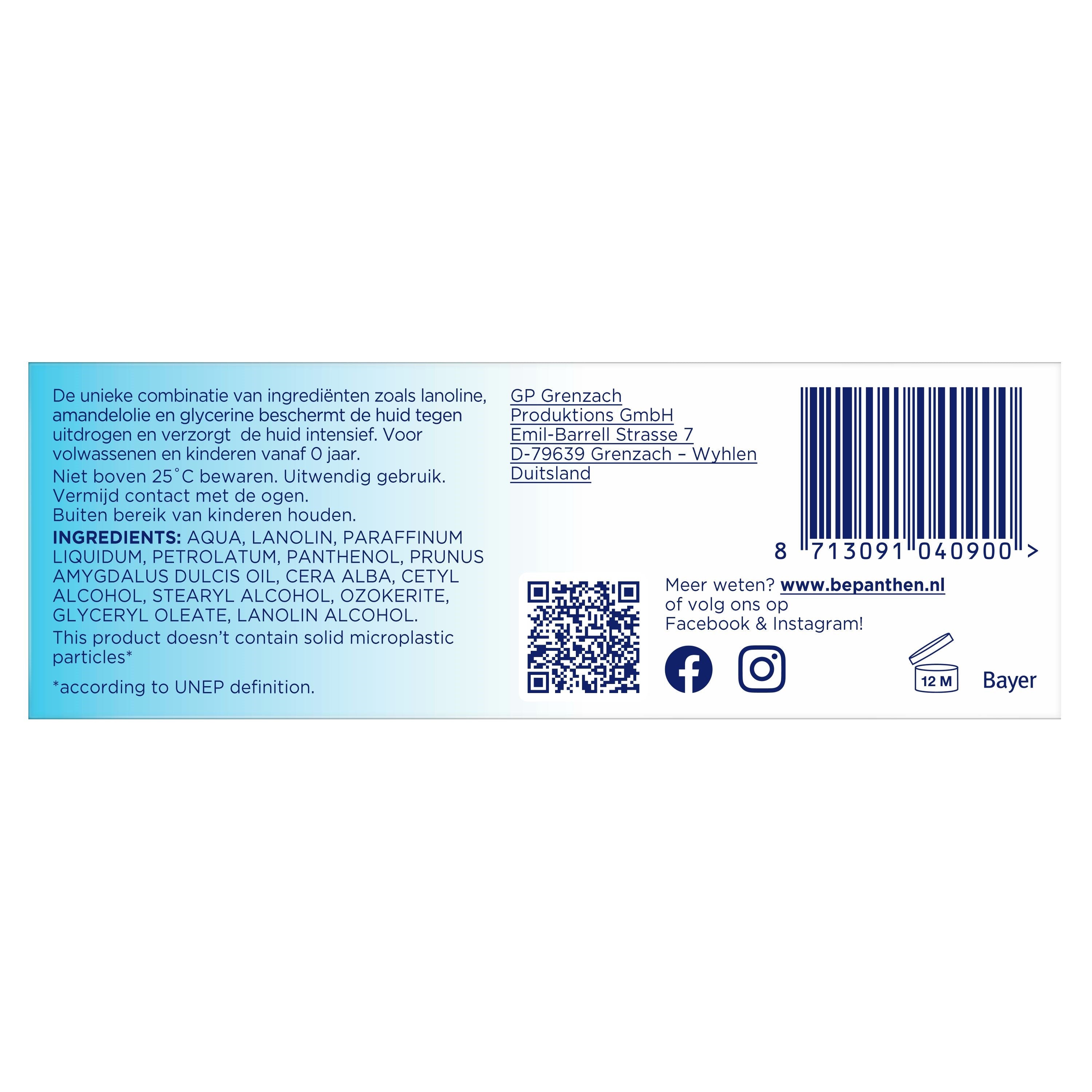 Bepanthen Zalf beschermende lichaamsverzorging in 50g tube, creamy ointment for skin protection and healing.
