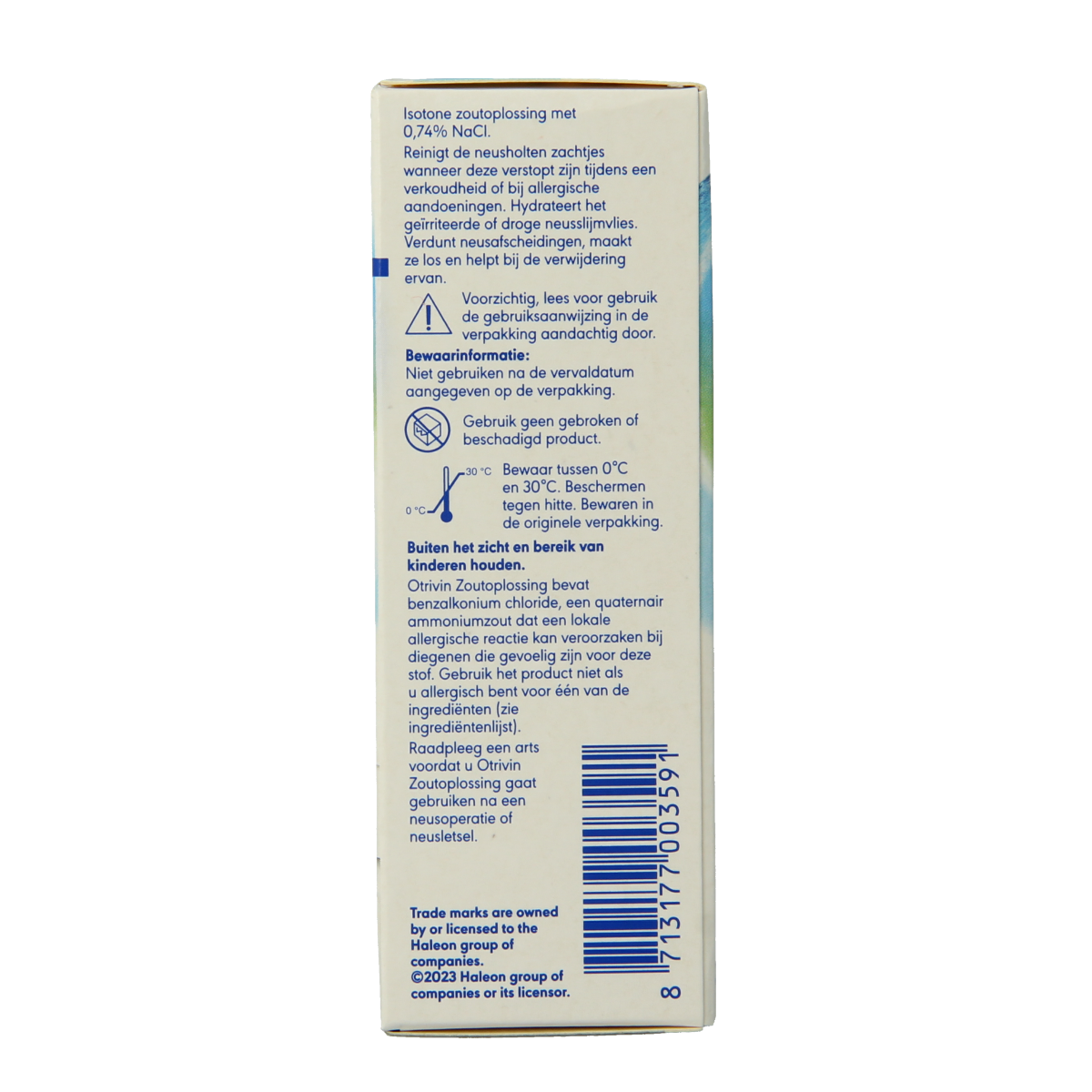 Otrivin Zoutoplossing neusspray 15ml bottle, nasal care and inhalation product, with clear label showing brand and volume.