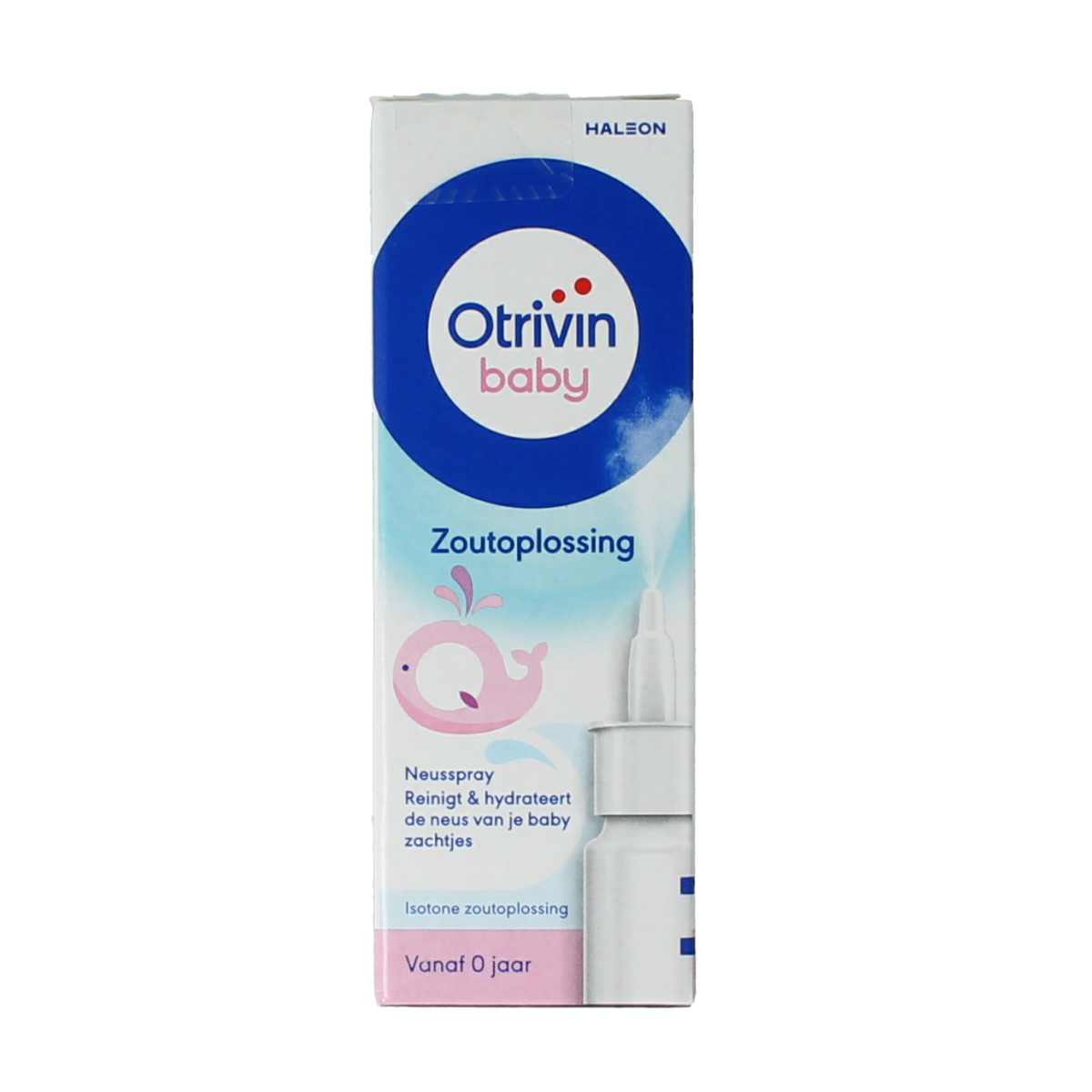 Otrivin Baby zoutoplossing spray for nasal care, 15 ml, gentle saline solution for infants' nasal congestion relief.